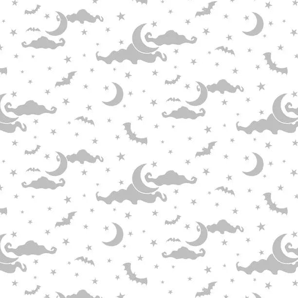 Cotton Fabric Moon and Stars White on White 44/45"