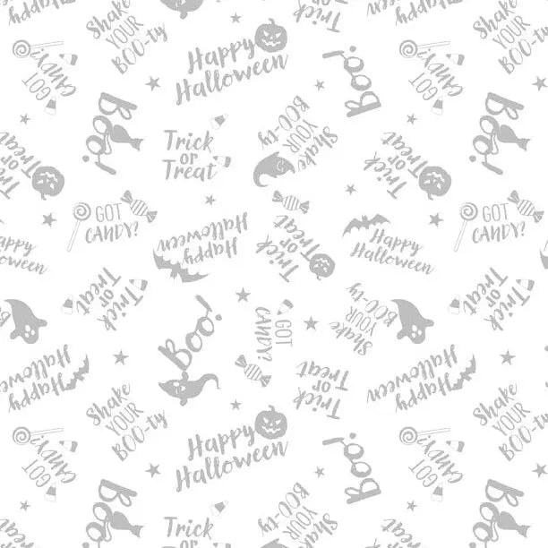 Cotton Fabric Spooky Spectacle White on White Word Toss 44/45"