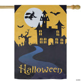 Spooky House Halloween Outdoor House Flag with Bats and Witch 28" x 40"