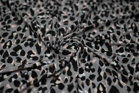 Sporty Leopard Printed Nylon Spandex Fabric - Leopard Print, Blue Moon, 55/56" Width (1 Yard)