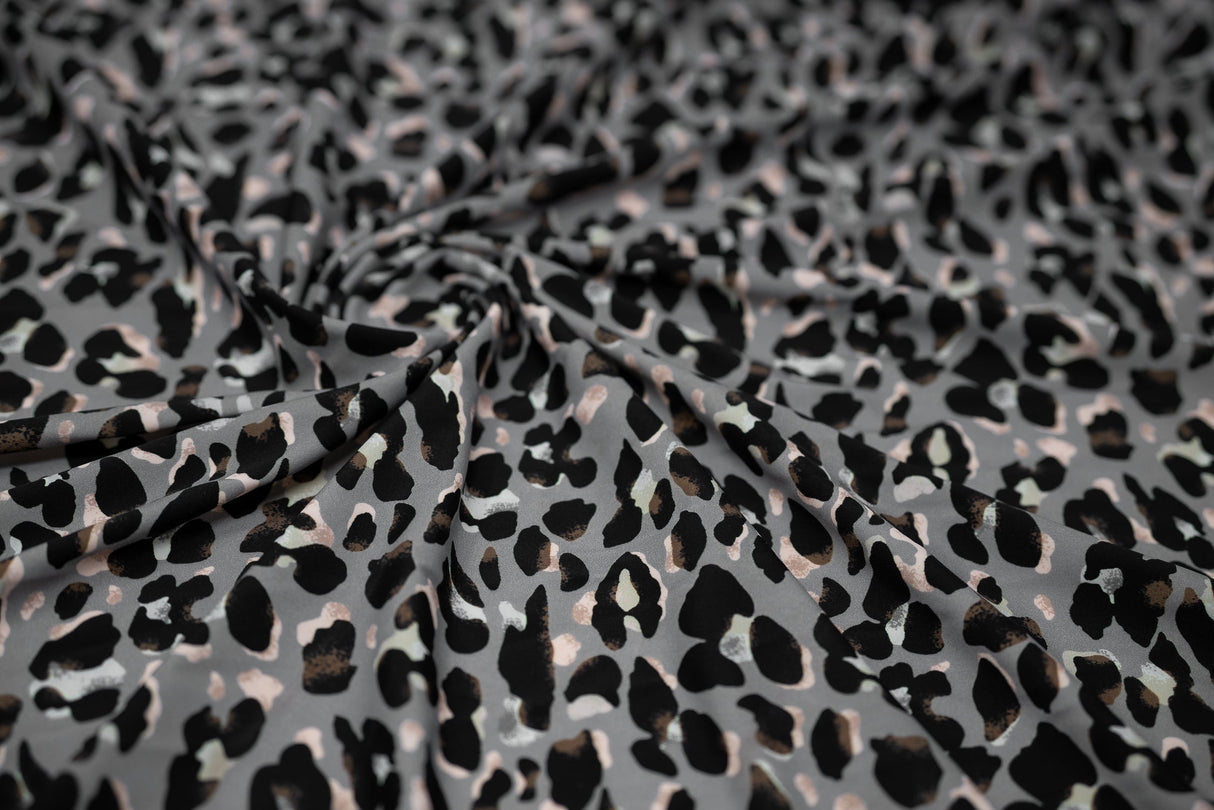 Sporty Leopard Printed Nylon Spandex Fabric - Leopard Print, Blue Moon, 55/56" Width (1 Yard)