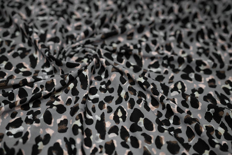 Sporty Leopard Printed Nylon Spandex Fabric - Leopard Print, Blue Moon, 55/56" Width (1 Yard)
