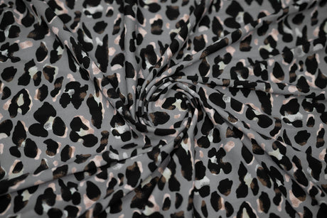 Sporty Leopard Printed Nylon Spandex Fabric - Leopard Print, Blue Moon, 55/56" Width (1 Yard)