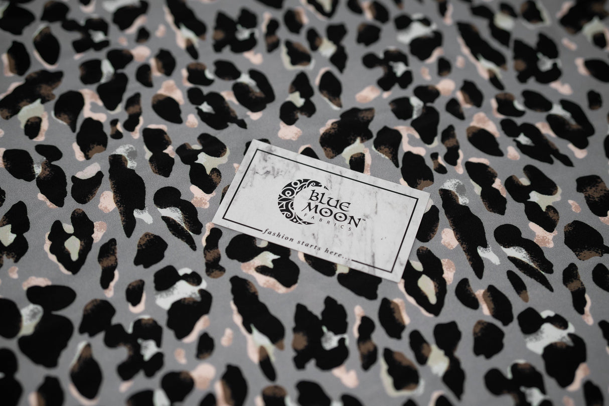 Sporty Leopard Printed Nylon Spandex Fabric - Leopard Print, Blue Moon, 55/56" Width (1 Yard)