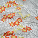 Spring Has Sprung Embroidered Mesh Fabric - Blue, Orange, Pink Floral Branch Embroidery, Mesh Fabric (1 Yard)