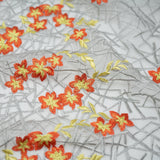 Spring Has Sprung Embroidered Mesh Fabric - Blue, Orange, Pink Floral Embroidery, Abstract Branch Pattern (1 Yard)