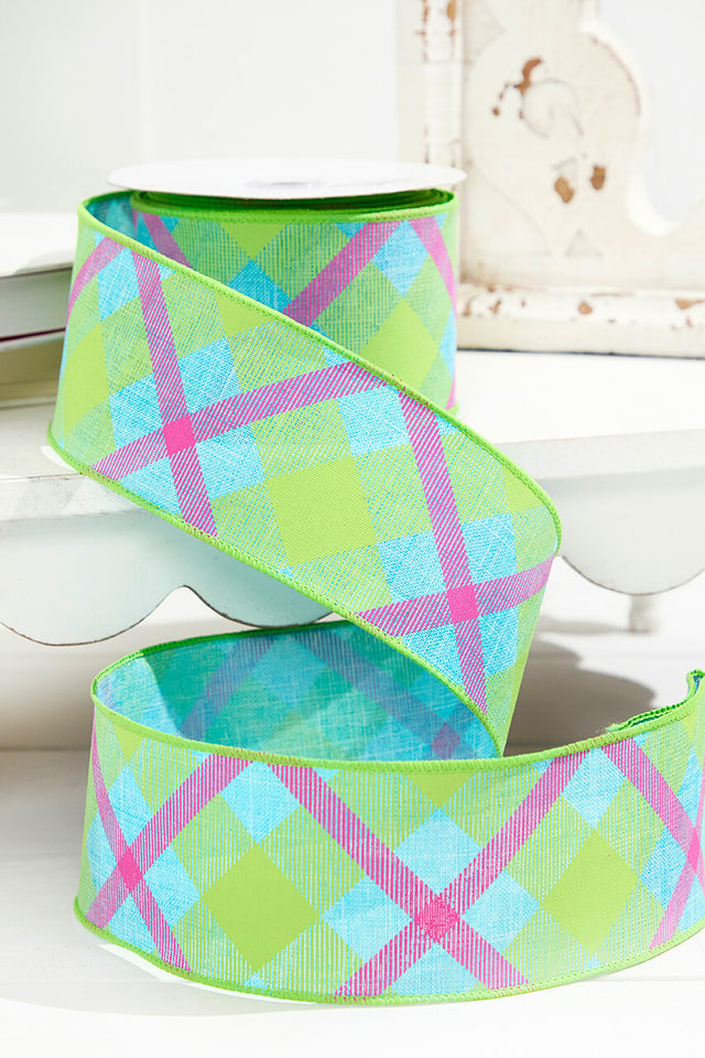 2.5 x 10 Yards Printed Plaid On Royal Ribbon