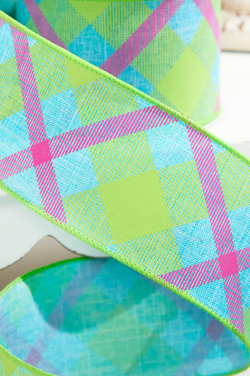 2.5 x 10 Yards Printed Plaid On Royal Ribbon