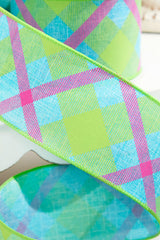 2.5 x 10 Yards Printed Plaid On Royal Ribbon