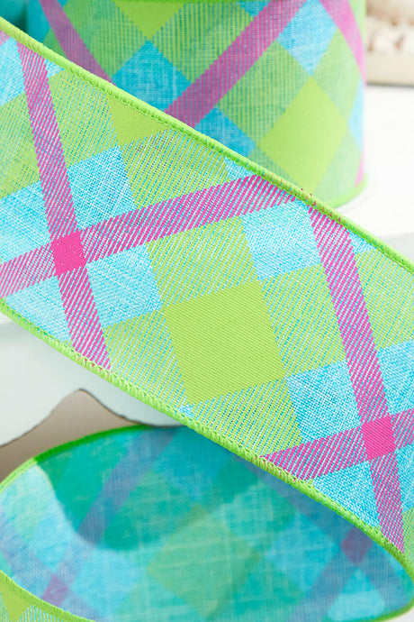 2.5 x 10 Yards Printed Plaid On Royal Ribbon