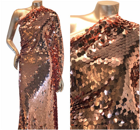 Polyester Mesh Fabric - 17Mm Payette Circle Overlapping Fish Scale Sequins, Mermaid, Gold, Silver, Dull White, Dusty Pink, 56/58" Width