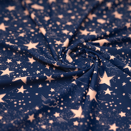Star Bright Printed Spandex Nylon Spandex Fabric - Blue Star Print, 55/56" Width (1 Yard)