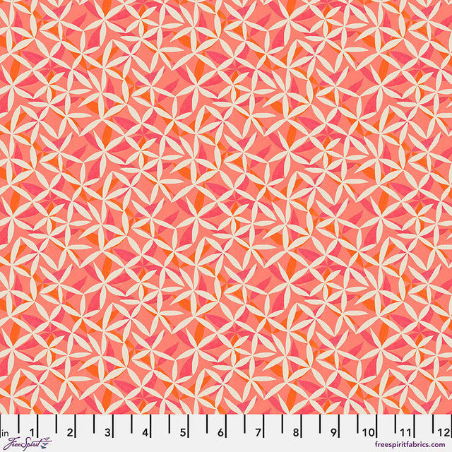 Cotton Fabric Star Flower Dance Coral Flourish and Bloom 44/45"