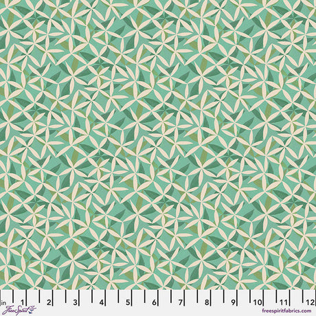 Cotton Fabric Star Flower Dance Green Flourish and Bloom 44/45"
