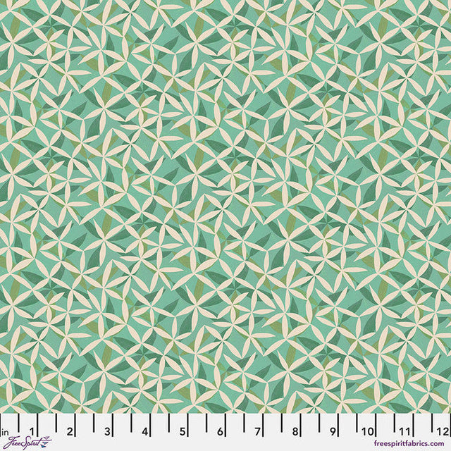 Cotton Fabric Star Flower Dance Green Flourish and Bloom 44/45"