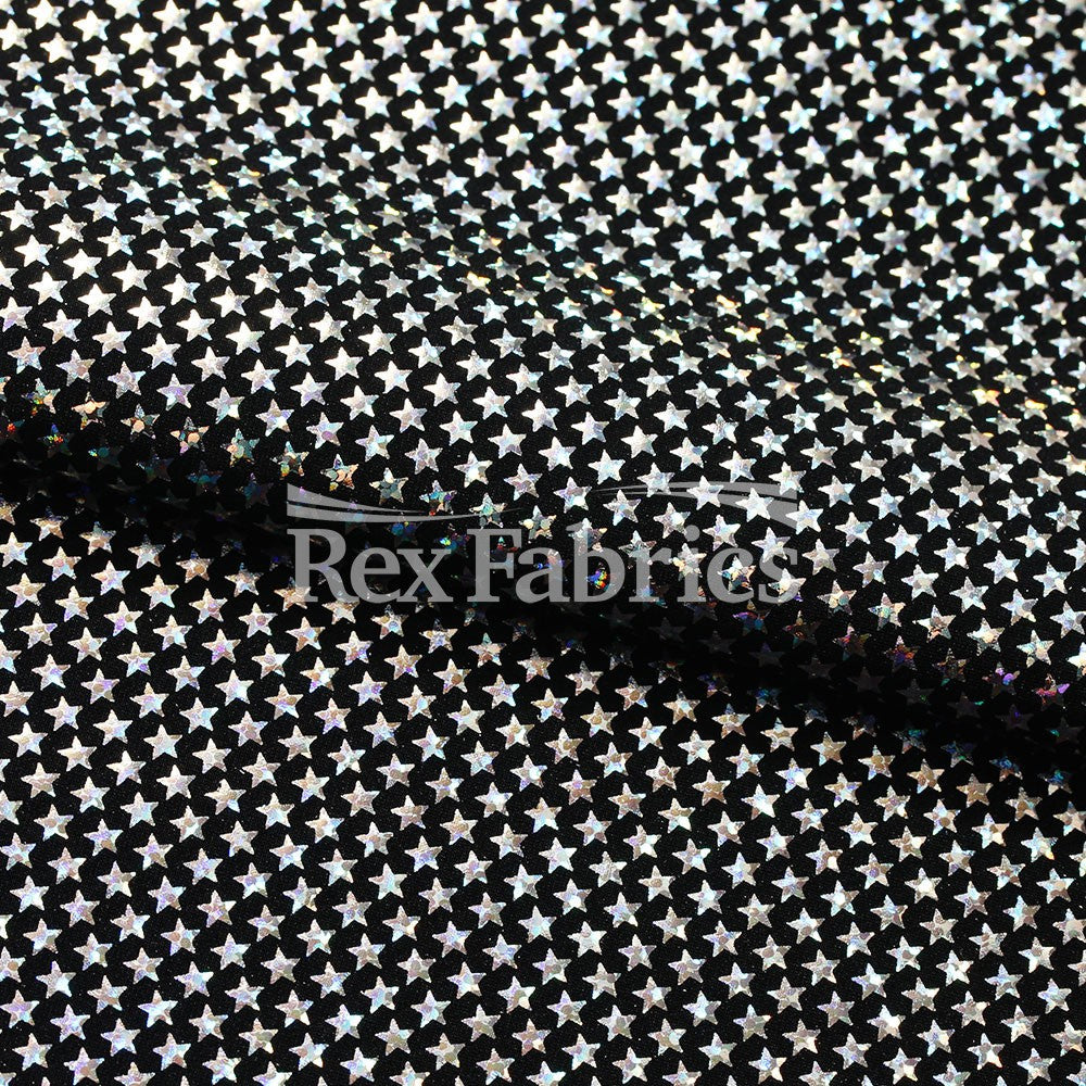 Stars Stripe Holo Nylon Spandex Fabric - Black Ground Hologram Star/Stripe Pattern, 58/60" Width (1 Yard)