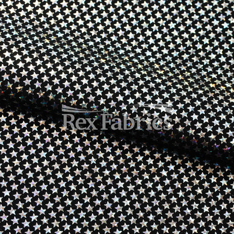 Stars Stripe Holo Nylon Spandex Fabric - Black Ground Hologram Star/Stripe Pattern, 58/60" Width (1 Yard)