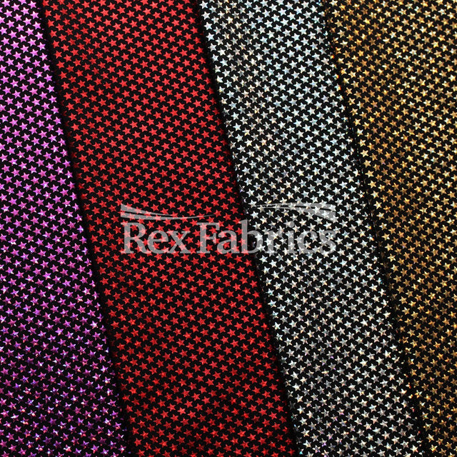 Stars Stripe Holo Nylon Spandex Fabric - Black Ground Hologram Star/Stripe Pattern, 58/60" Width (1 Yard)