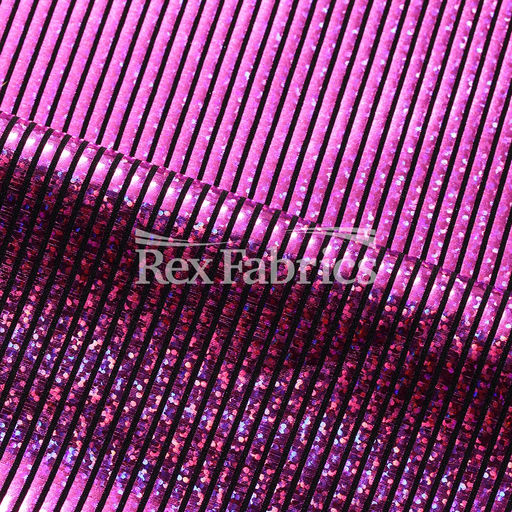 Stars Stripe Holo Nylon Spandex Fabric - Black Ground Hologram Star/Stripe Pattern, 58/60" Width (1 Yard)