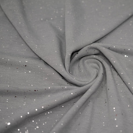 Stardust Foil Printed Stretch French Terry Fabric - Metallic Speckled Foil, 57" Width (1 Yard)