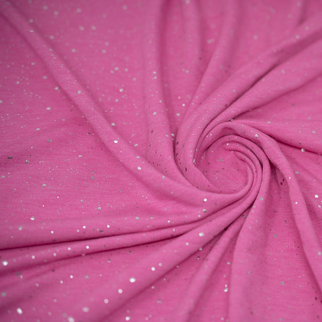 Stardust Foil Printed Stretch French Terry Fabric - Metallic Speckled Foil, 57" Width (1 Yard)