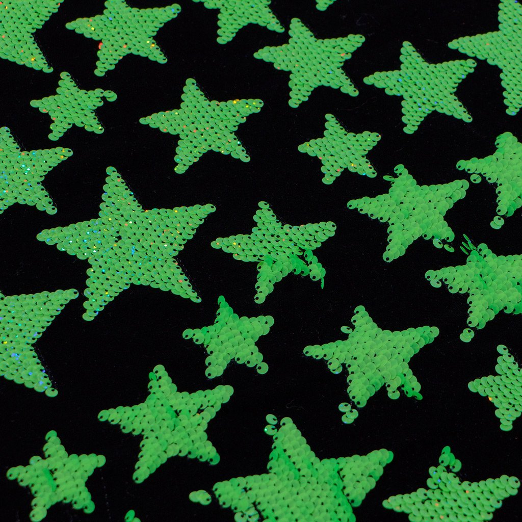 Starlight Stretch Velvet Flip Sequin Fabric - White/Cool Iridescent, Black/Cool Iridescent, Black/Fluorescent Pink, Black/Orange, Black/Neon Yellow, Black/Lime, 54/56" Width (1 Yard)