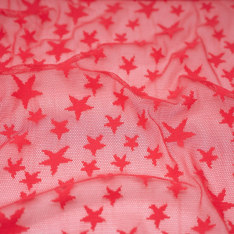 Starry Knitted Stretch Lace Fabric - Lime, Deep Coral, Black, White, 58/60" Width, 100 Percent Polyester (1 Yard)
