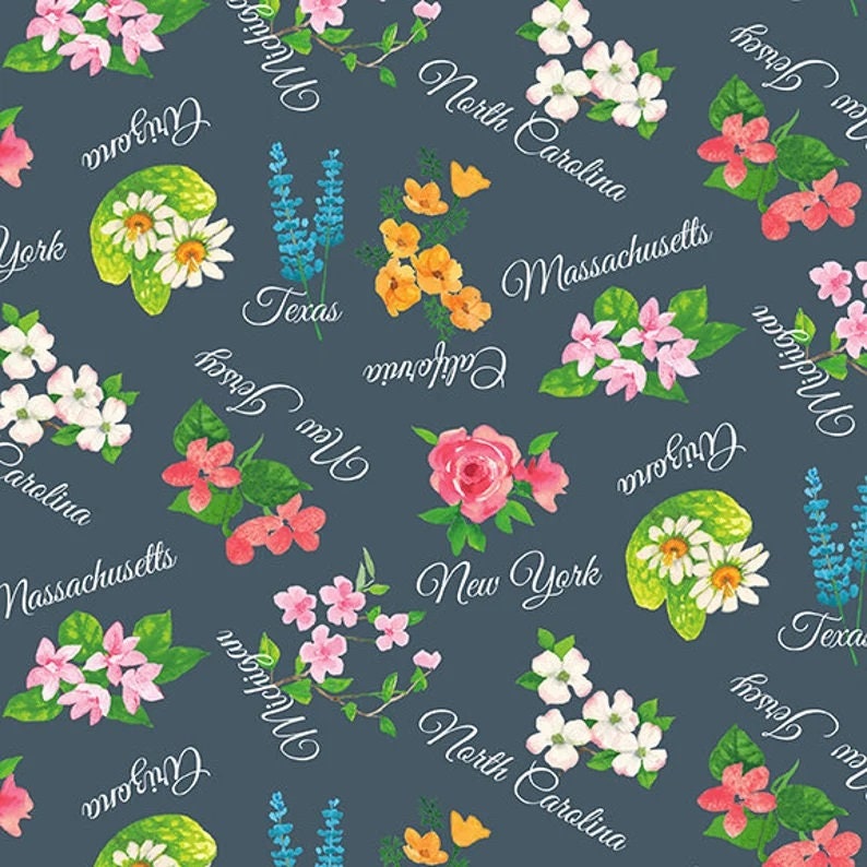 Quilting Cotton Stateside Color Pop Studio State Flowers Gray Blank Quilting
