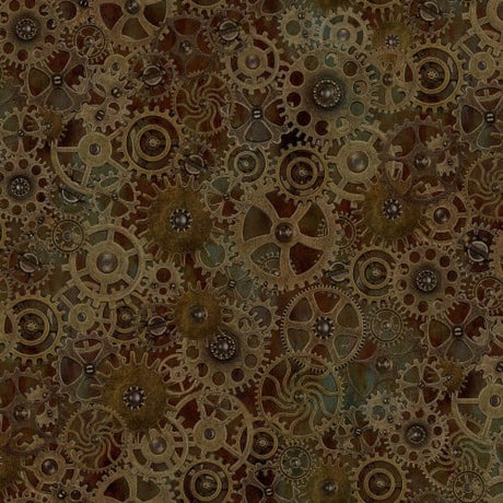 Cotton Steampunk Menagerie Large Gears Fabric