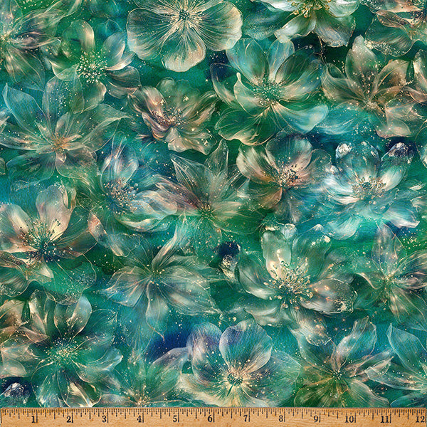Cotton Fabric Stone Green Midnight Flora A Hoffman Spectrum Print 43/44"