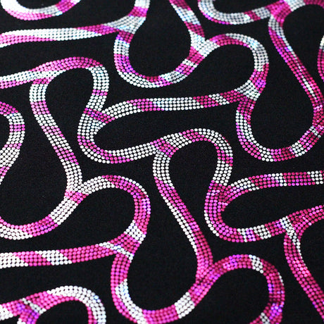 Streamers Foil Nylon Spandex Fabric - Pink/Silver Streamers On Black, 58/60" Width (1 Yard)