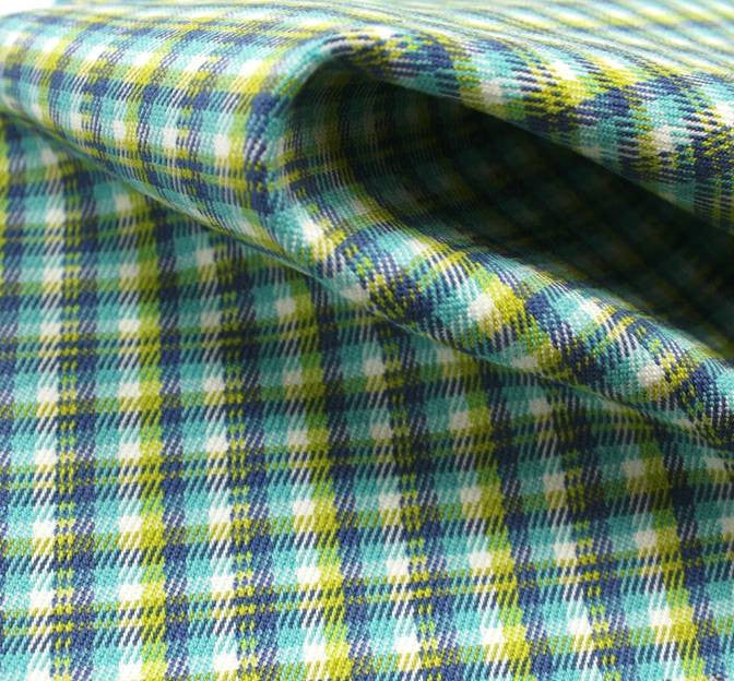 Stretch Plaid D#8000 Polyester Rayon Spandex Fabric - Jade/Blue Plaid, 44/45" Width
