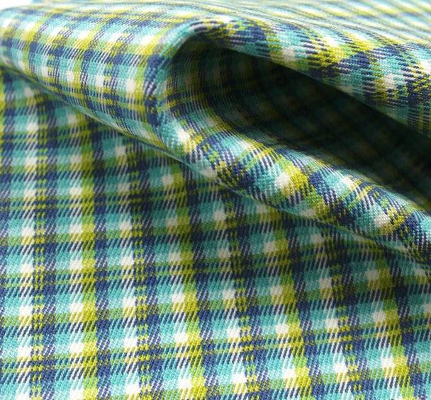 1 Yard Medium Weight Plaid Stretch Fabric Jade/Blue 44/45" Wide Apparel Use