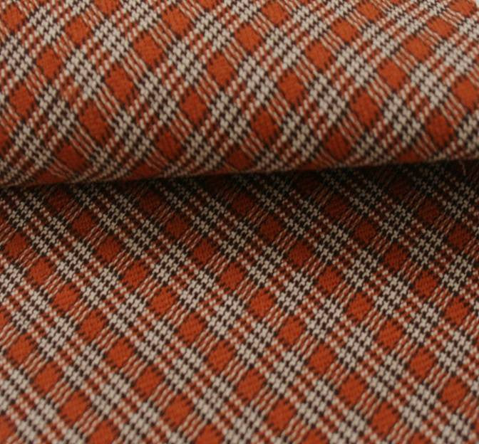Stretch Plaid 8001 Polyester Rayon Spandex Fabric - Orange/Brown Plaid, 44/45" Width