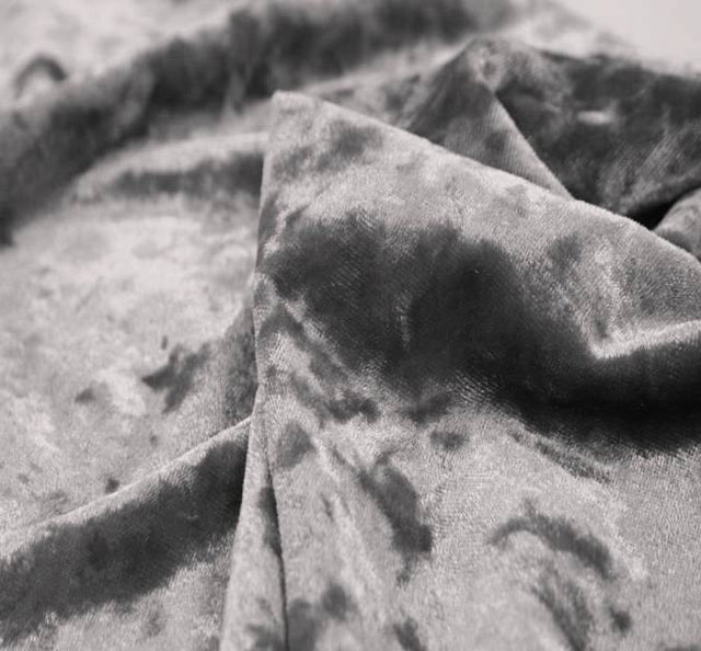 Stretch Velvet Crushed Polyester Spandex Fabric - Grey, 58/60" Width
