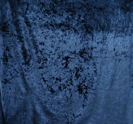Stretch Velvet Crushed Navy Polyester Spandex Fabric - Navy, Crushed Velvet, 58/60" Width