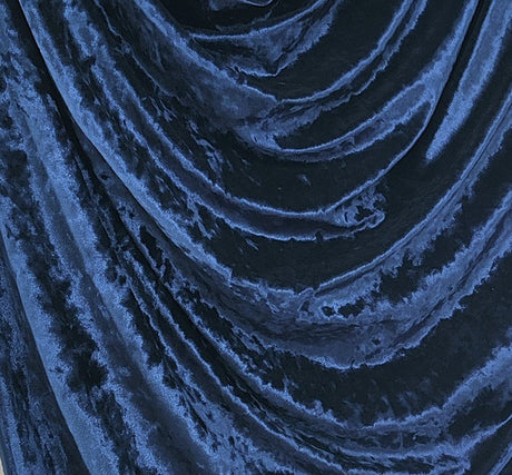 Stretch Velvet Crushed Navy Polyester Spandex Fabric - Navy, Crushed Velvet, 58/60" Width