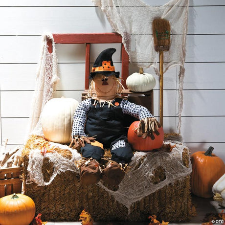 Stuff-a-Scarecrow Halloween Yard Decoration with Raffia Accents, featuring a spooky Halloween scarecrow design