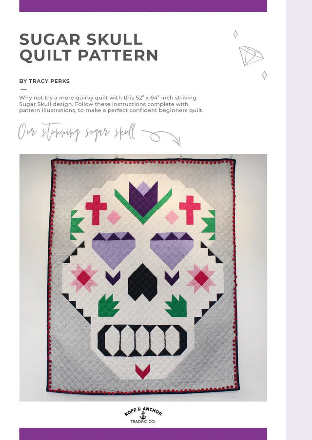 Sugar Skull Quilt Pattern 52in x 64in