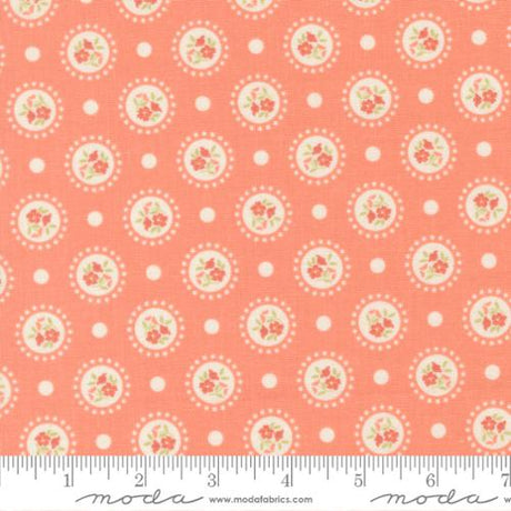 Cotton Fabric Sunbonnet Coral Flower Dots 44/45"