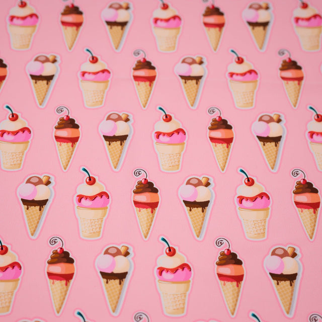 Sundae Fun Day Nylon Spandex Fabric - Blue Multi Color Print, 55/56" Width (1 Yard)