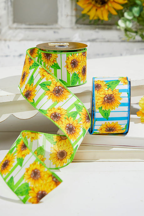 2.5" x 10 Yard Green Sunflower Ribbon