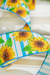 2.5" x 10 Yards Blue Sunflower Ribbon