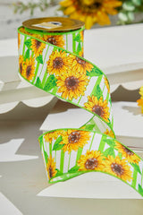 2.5" x 10 Yard Green Sunflower Ribbon
