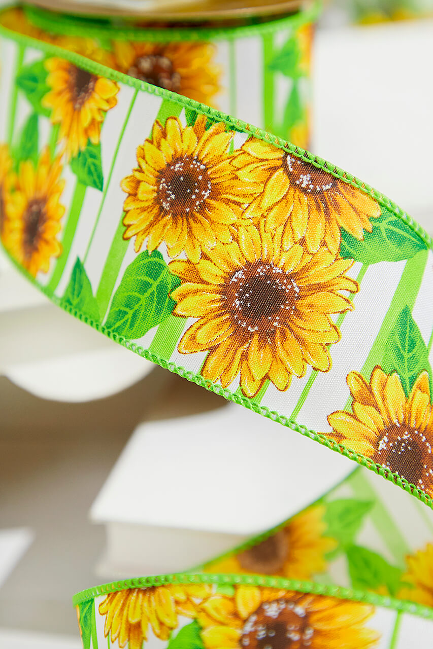 2.5" x 10 Yard Green Sunflower Ribbon