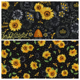 Quilting Cotton Sunflowers Bees Speckled Black 100% Cotton