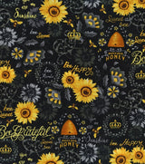 Quilting Cotton Sunflowers Bees Speckled Black 100% Cotton