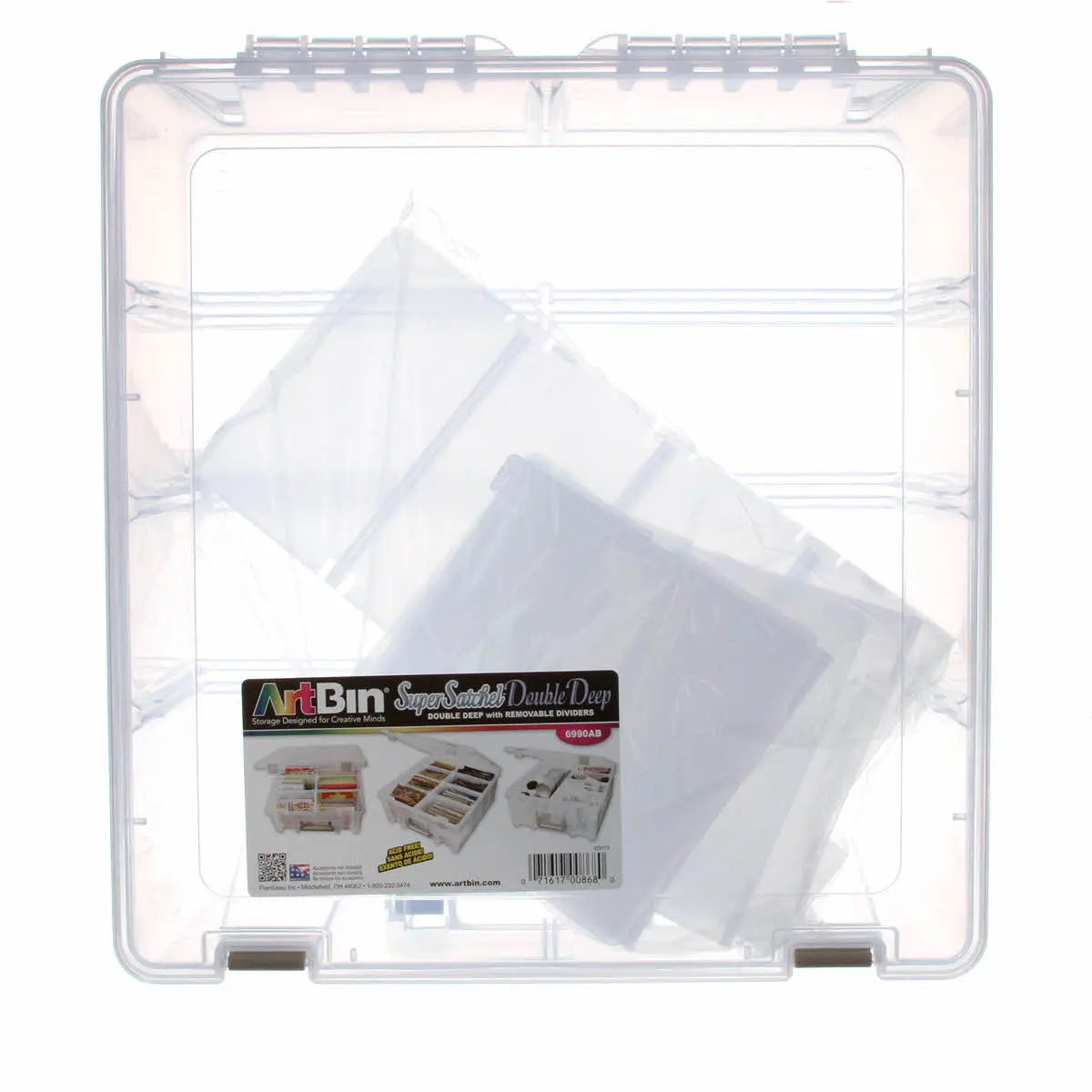 Plastic Storage Box Super Satchel Deluxe Double Deep With Removable Dividers Clear 15.25in x 14in x 6.25in