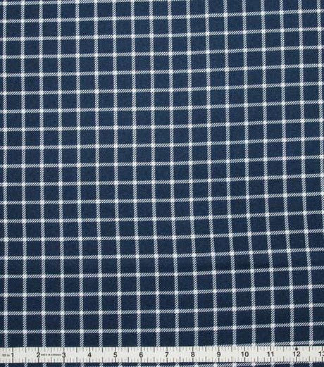 Flannel Fabric Super Snuggle Navy Windowpane Plaid 100% Cotton