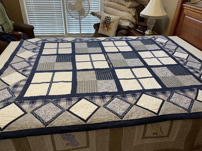 Flannel Fabric Super Snuggle Navy Windowpane Plaid 100% Cotton